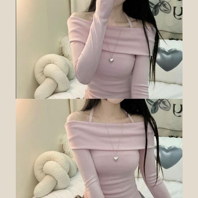 *Spring version Heim halter strap off-shoulder long sleeve T-shirt 长袖上衣