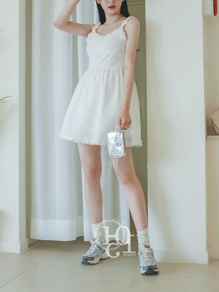 Shiny frill sleeveless mini Dress