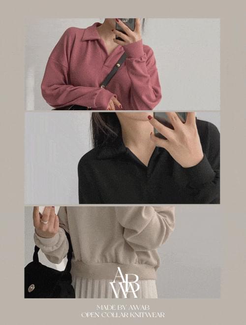 #AWABMADE:_Berry Open Collar Knitwear Sweatshirt Sweatshirt