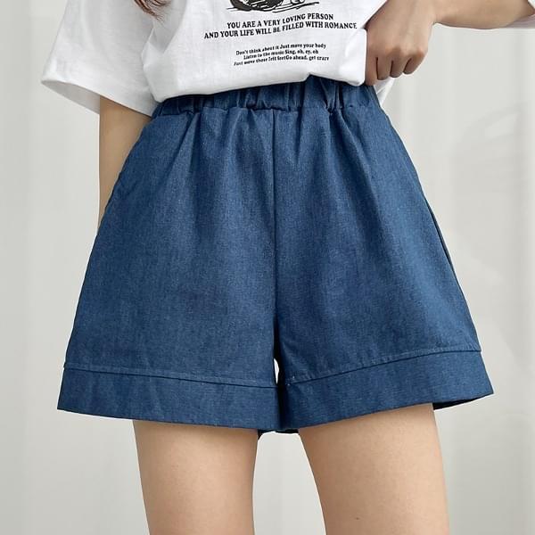 Line banding denim short pants 短裤