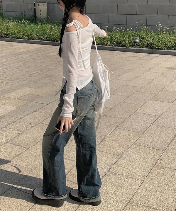 プープウォッシュチョンデニムワイドパンツ