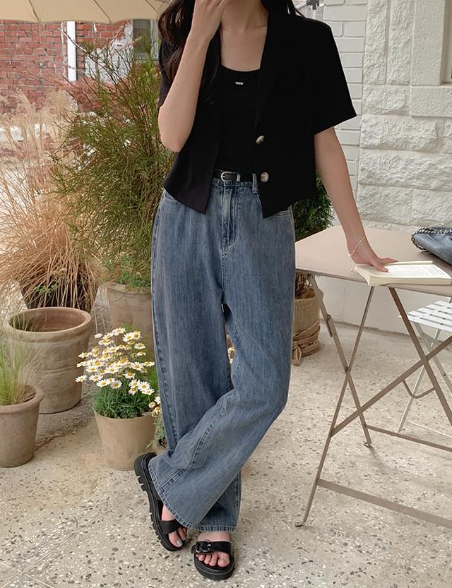 Carlands back banding wide denim pants 75744