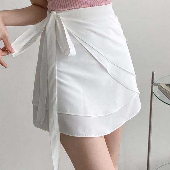 First Love Ribbon Wrap Flare SK Wrap Skirt Ribbon Skirt A-Line Sharla Inter-season Summer Skirt Mini Skirt 裙子