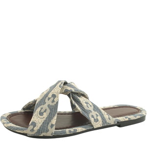 Denim Chain Cross Strap Flat Slippers
