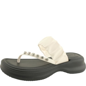 Cubic shirring lightweight flip flop slippers 4cm ivory
