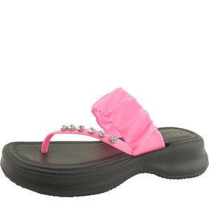 Cubic shirring lightweight flip flop slippers 4cm pink