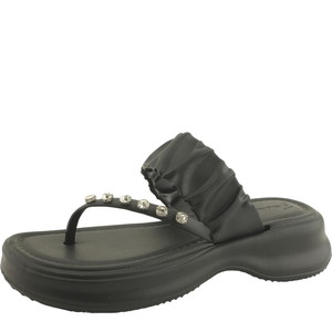 Cubic shirring lightweight flip flop slippers 4cm black