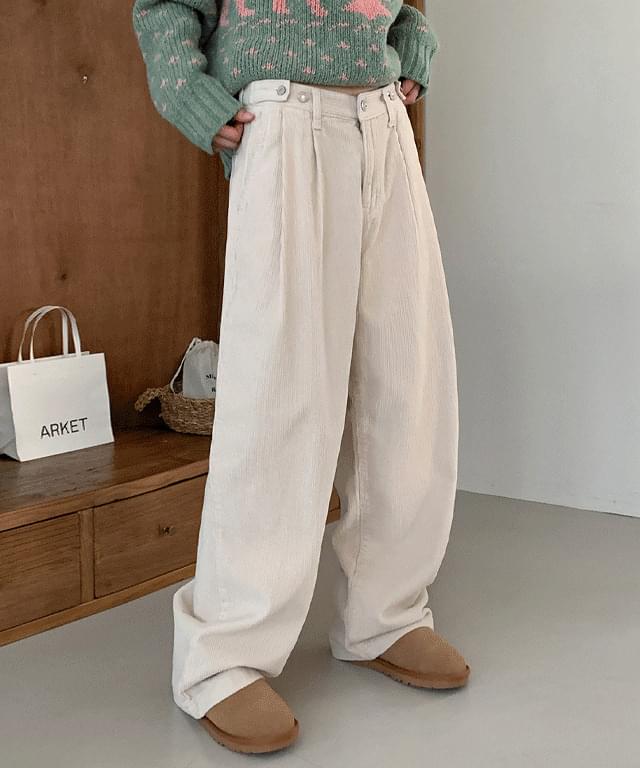 Selai wide pintuck Bijo corduroy banding cotton pants - 3 colors
