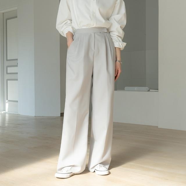 Big size S-4XL grand pin tuck wide banding slacks wedding guest look