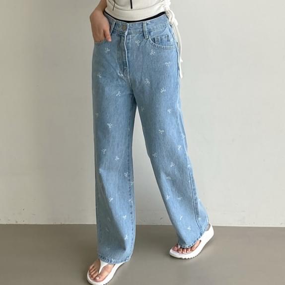 Pukka Ribbon Long Denim PT Ribbon Jeans Ribbon Denim Pants Wide Jeans I'm Spandex 牛仔裤