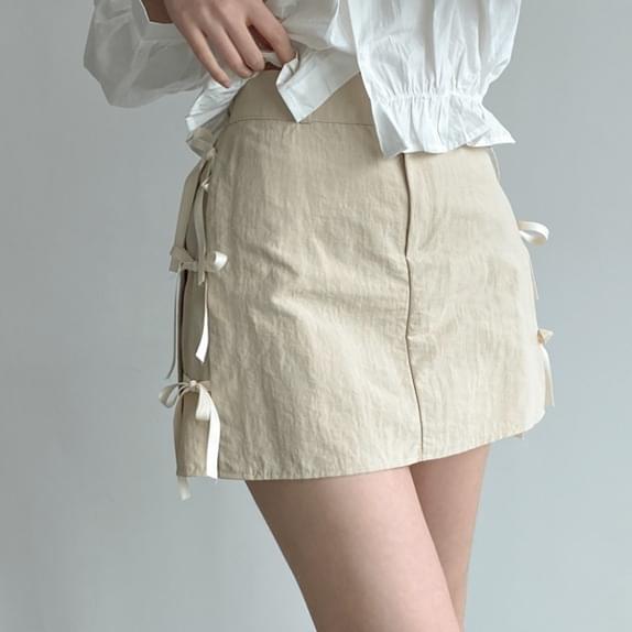 Flapless Ribbon Mini SK Side Ribbon Skirt Miniskirt H-Line A-Line Shorts Lining Back Banding Band Anorak Basrock