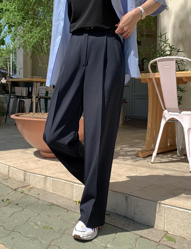 Cool and neat back banding chin wide slacks 75619