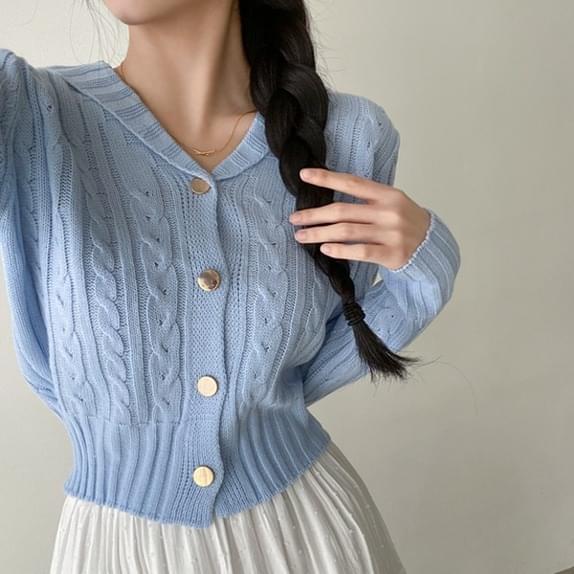 D&Saylor CD collar cardigan, Sarah cardigan, cropped Twisted, pastel Ribbed Knitwear cardigan, gold button cardigan