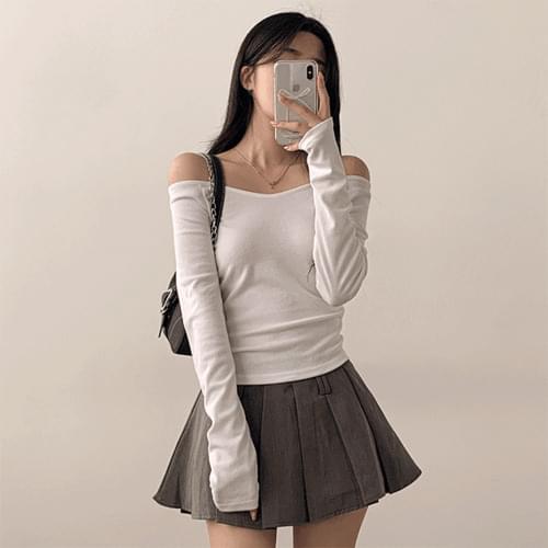 Lovely mood, late V-Neck off-shoulder long sleeve T-shirt