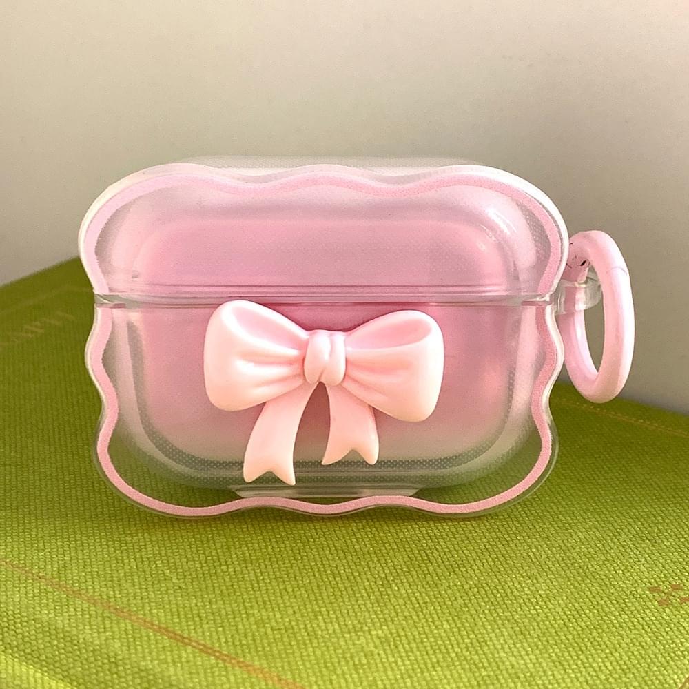 Pink wave border color combination ribbon Airpod case