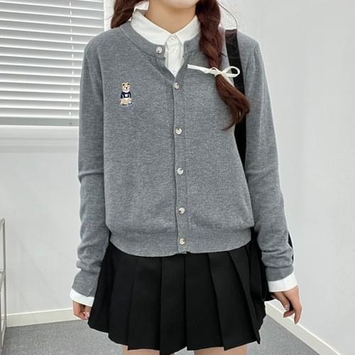 Bear embroidery round cardigan