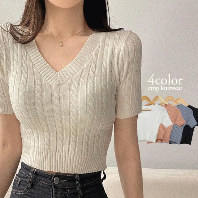 Riri Summer Twisted Crop V-Neck Knitwear 4color 针织衫