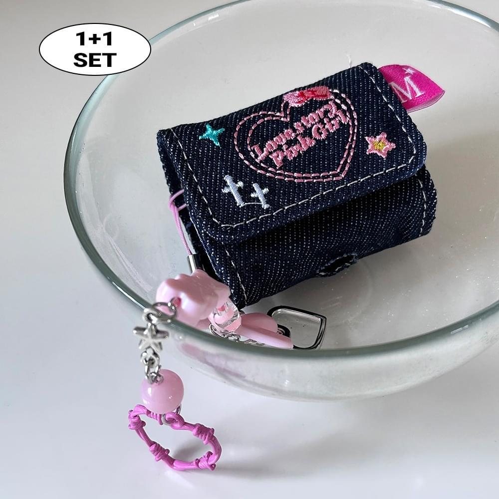 可愛牛仔刺繡Y2K耳機殼