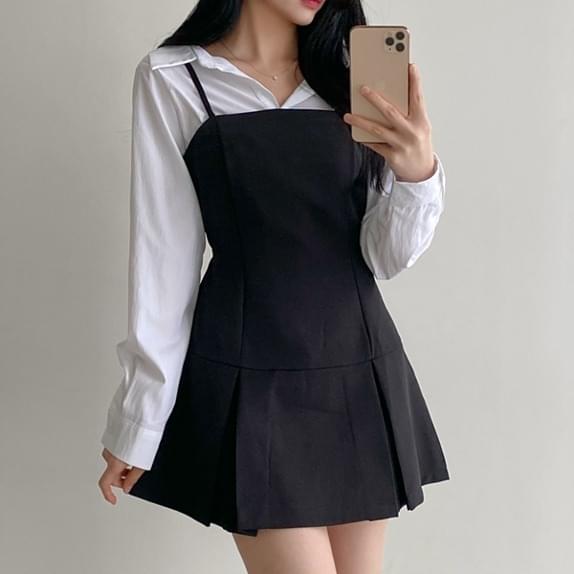 Teens Bustier Mini OPS Bustier Dress Pleated Dress Strap Sleeveless Dress Layered Mini Dress