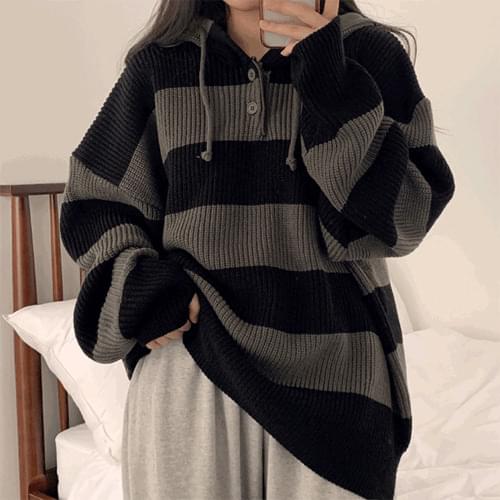 Henry Striped Overfit Knitwear Warmer Hood