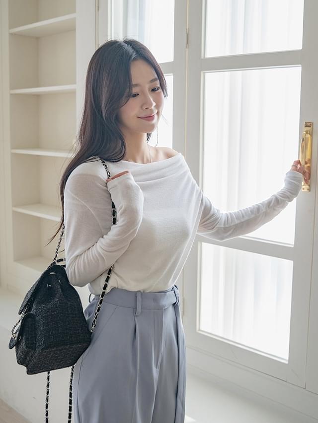 Big size 55-99 oven shirring off-shoulder drape t-shirt wedding guest look