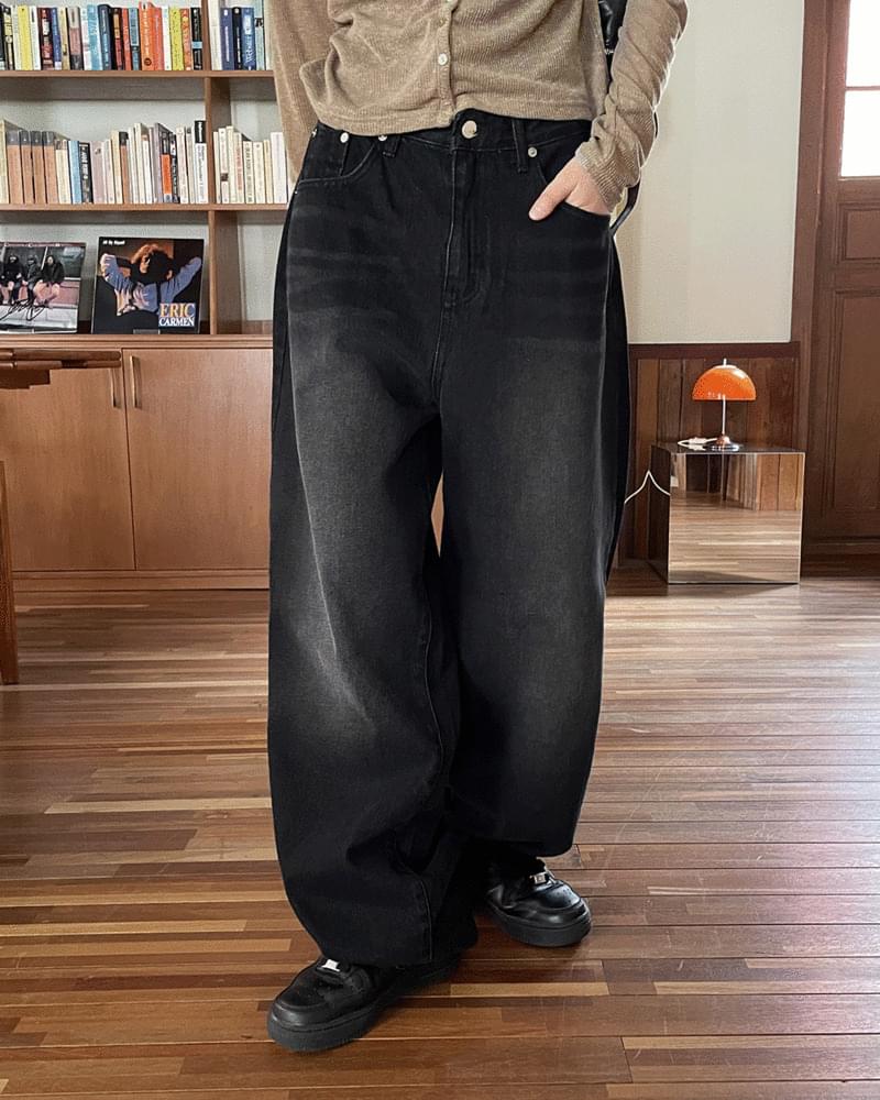 【WONDER WONDER】Roju Balloon Wide Denim Pants wonderwonder - Black Denim Balloon Black Blue Denim Long