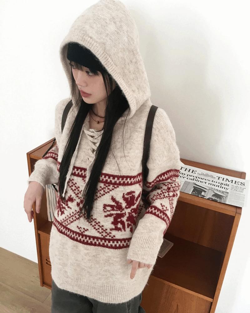 Fodor Nordic Strap Loose-fit Hood Knitwear 