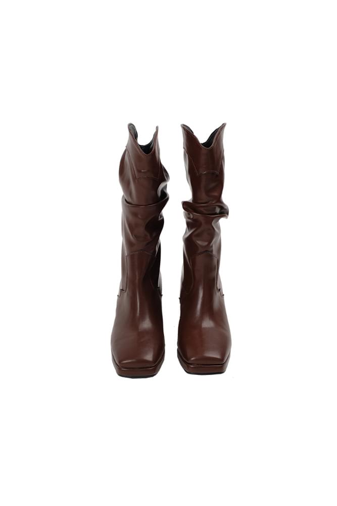 【COLOR iN ID】shirring platform midi boots Women's Midi Cowgirl Boots – Rock'Em