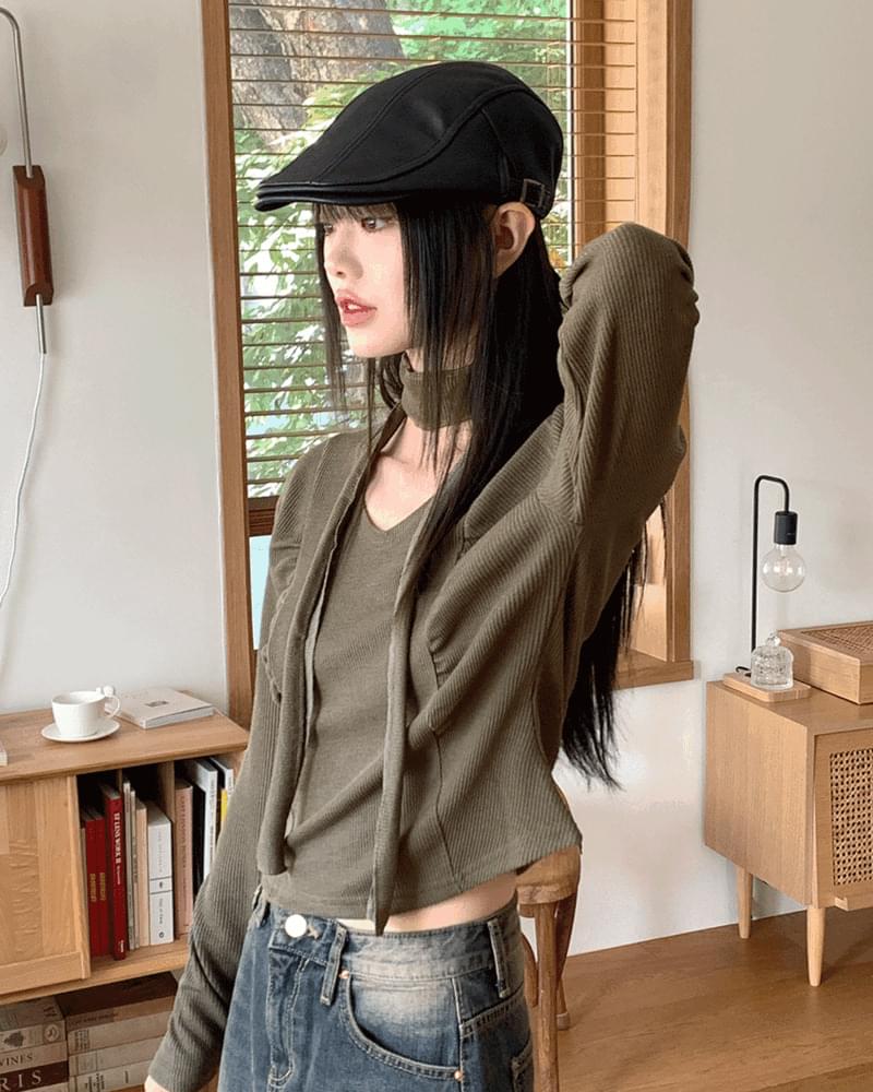 パーリブゴルジサイドシャーリングクロップ長袖Tシャツ