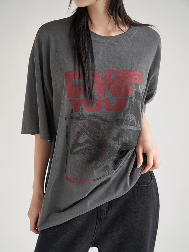 55-77メルディンヴィンテージウォッシュプリントオーバーフィット半袖tシャツ