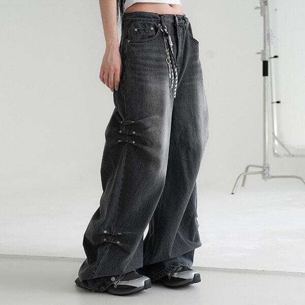 binary01 - Shark rivet denim pants - Codibook.
