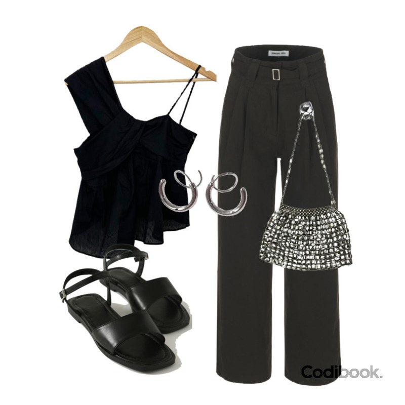 CHAAKAN 안나 스트랩 메리제인 샌들 SDLTS2d110,RIGHT HERE 더블 레이어드 실버 링 귀걸이 WE266 W,byclothes 미니 스틸 실버백등을 매치한 코디
