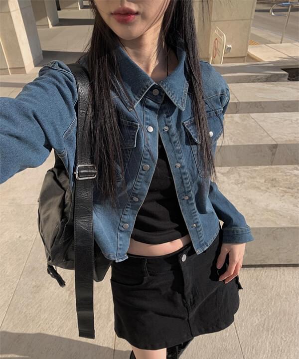 Pitch Spandex denim crop shirt