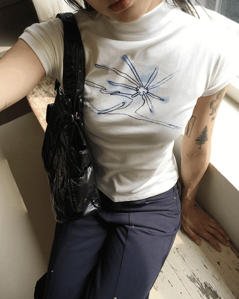 Send Vintage Floral Half Turtleneck Sleeveless T-Shirt