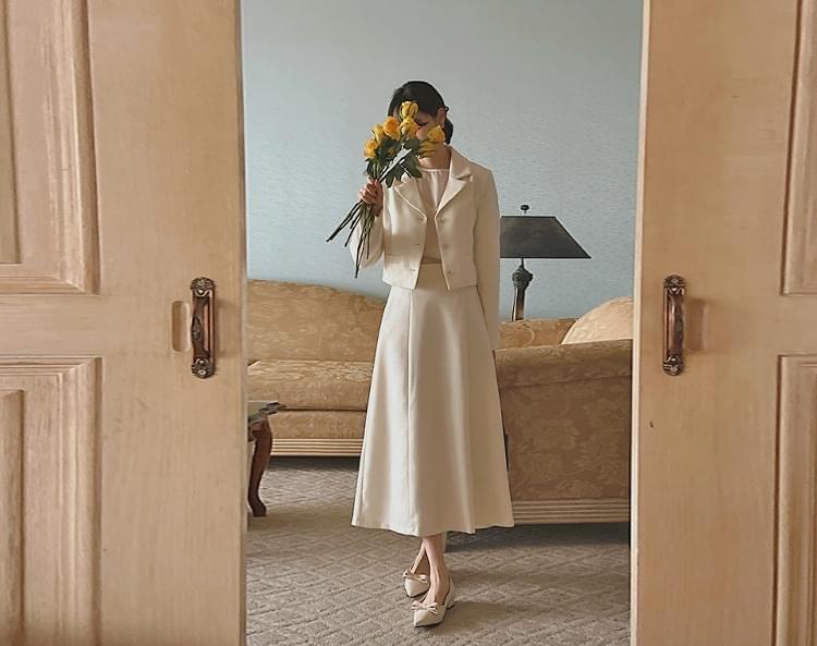 Cremuel Tweed Crop Jacket Banding Long Skirt Set