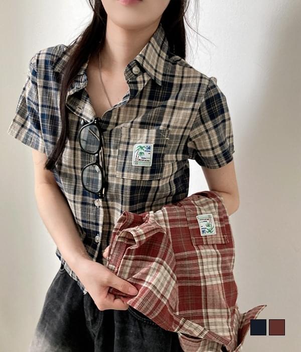 Vintage More Patch Check Short Sleeve Shirt Shirt