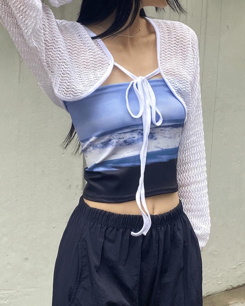 홀린 썸머 시스루 리본 볼레로 가디건