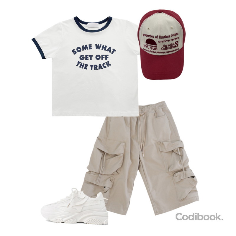 ITSHU 3가지 컬러 레이스업 어글리 스니커즈(5.8cm) 11051,AAKE THE SUN BALL CAP (6color),AAKE SOMEWHAT RINGER HALF T (3color)등을 매치한 코디
