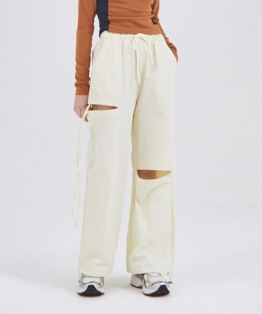 Split tie ribbon string banding pants