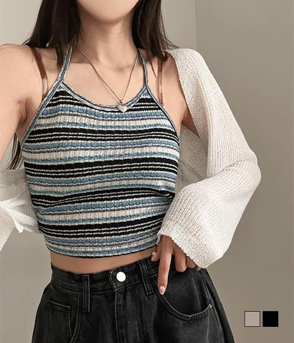 Multi Halter Striped Knitwear Crop Sleeveless  无袖