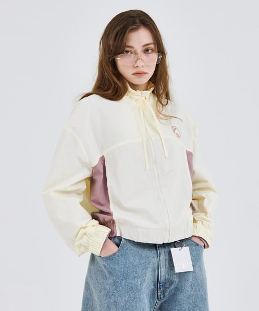 Color block string two-way embroidered track zip-up jacket