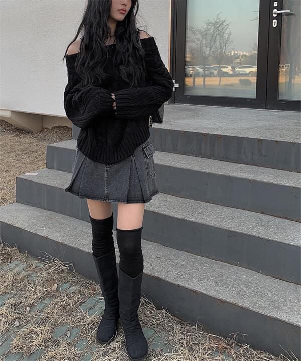 Zito Black Denim cargo mini skirt 裙子