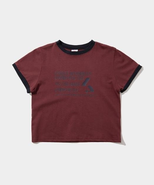 Vintage graphic ringer color combination slim fit cropped short sleeve t-shirt