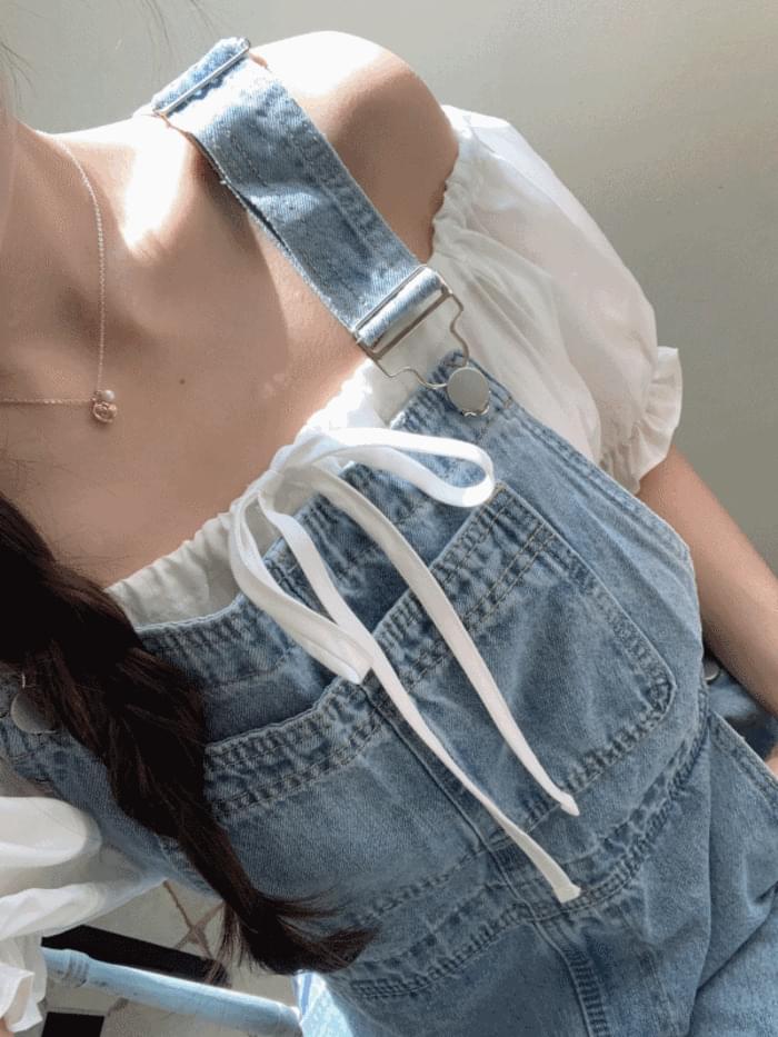 Maybee Ribbon Shirring Frill Two-Way Off Shoulder Short Sleeve Crop Blouse 短袖上衣