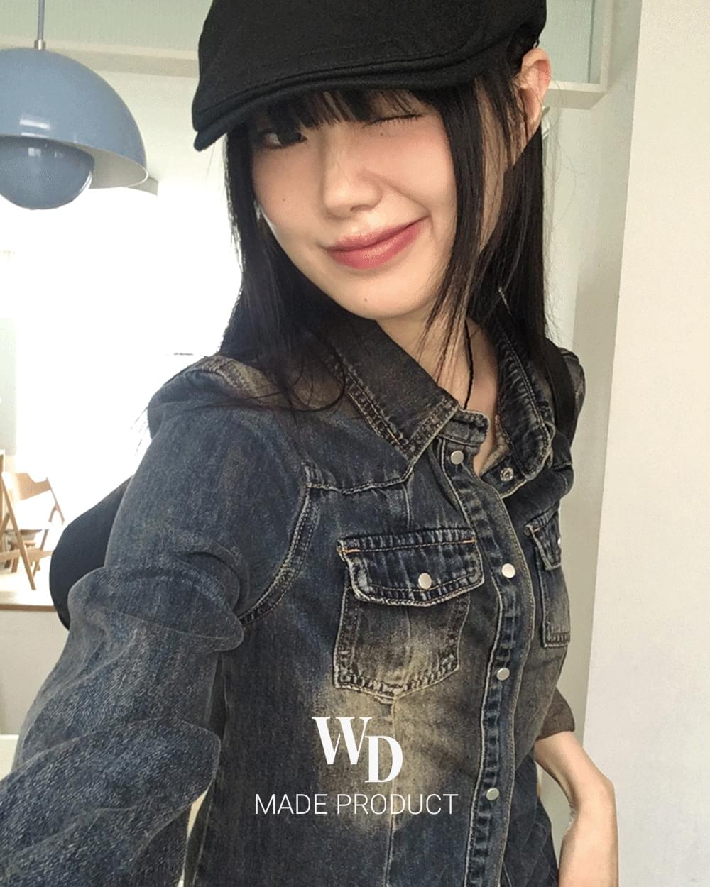 코헬 빈티지 워싱 슬림핏 데님 셔츠