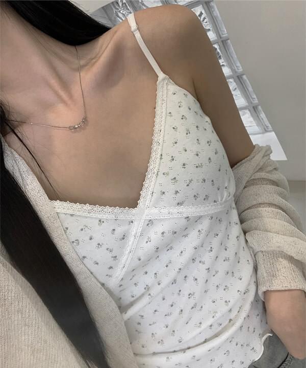 요미 플라워 브이 레이스 나시 (2color)