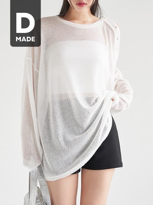Big size 55-120 Kane shoulder button shoulder seam see-through Loose-fit long sleeve Knitwear T-shirt cover-up beachwear resort look 长袖上衣
