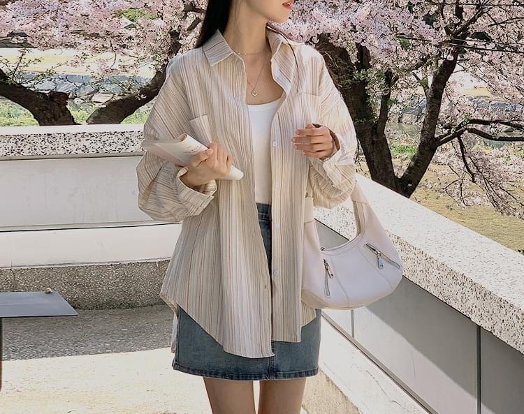 Maynie's Linen Striped Overfit Collar Shirt 衬衫