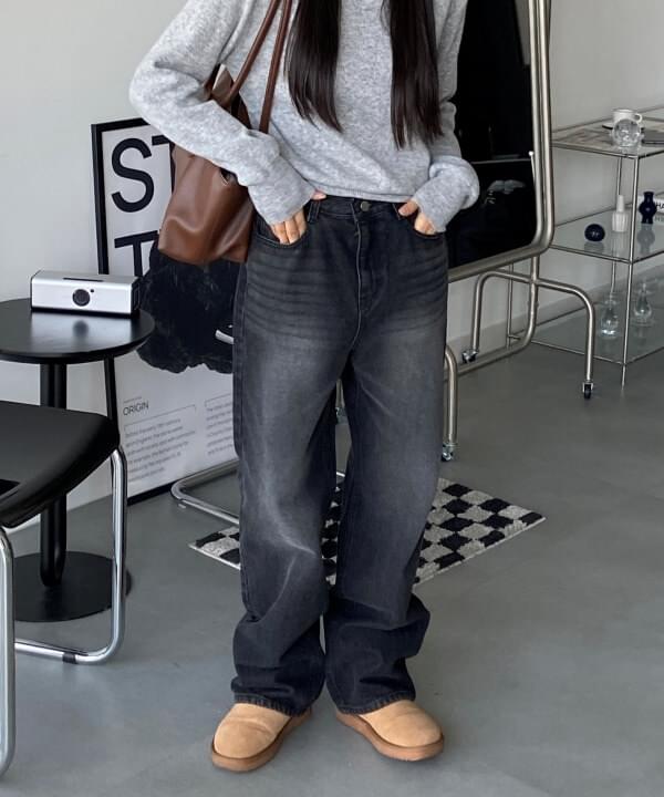 Reacher Black Denim and Faded wide long denim pants jeans 1 color