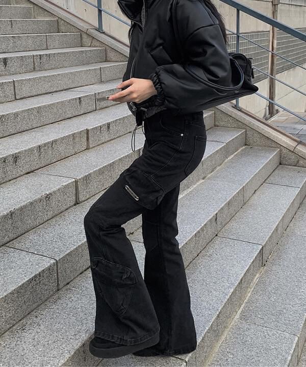 ウォリーカーゴ黒青ブーツカットパンツ